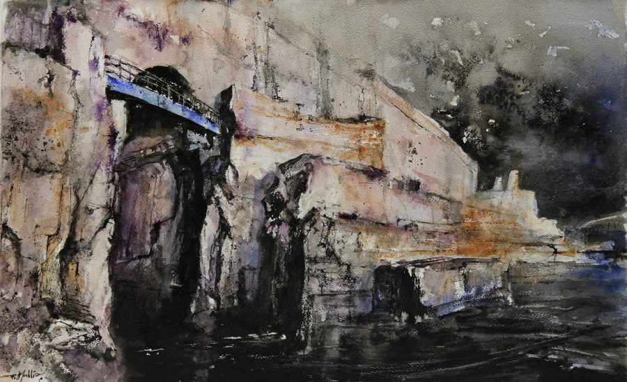 Blue Bridge, 43 x 70 cm, Water Media
