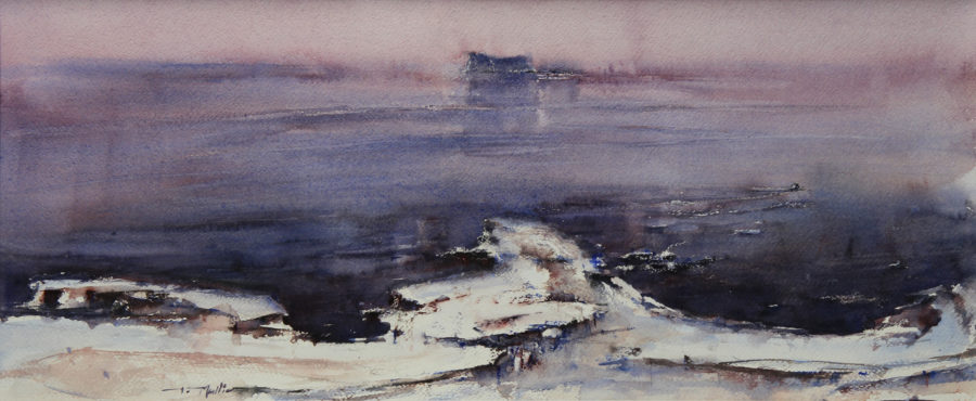 Filfla to Maghlaq, 30 x 70 cm, Watercolour