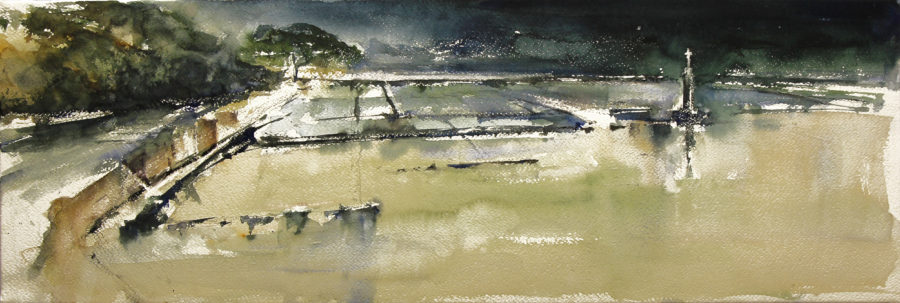 Salina Salt Pans, 25 x 70 cm, Watercolour