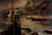 Corsairs Off Maltese Shores, 55 x 80 cm, Mixed Media